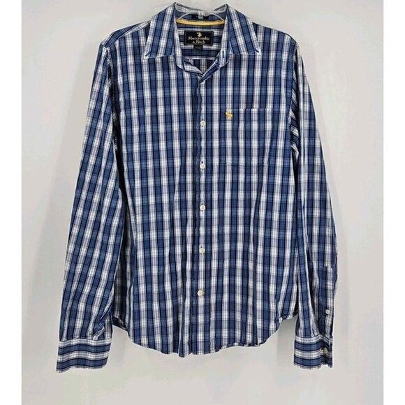 Abercrombie & Fitch Other - Abercrombie & Fitch Muscle Mens Blue White Plaid Button Front Shirt Size L
